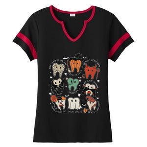 Cute Tooth Funny Halloween Dental Hygiene Spooky Dentist Ladies Halftime Notch Neck Tee