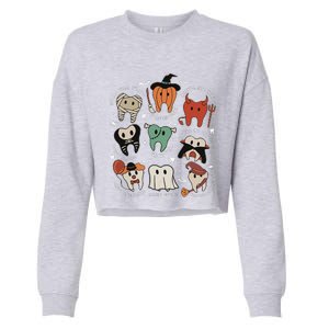 Cute Tooth Funny Halloween Dental Hygiene Spooky Dentist Cropped Pullover Crew