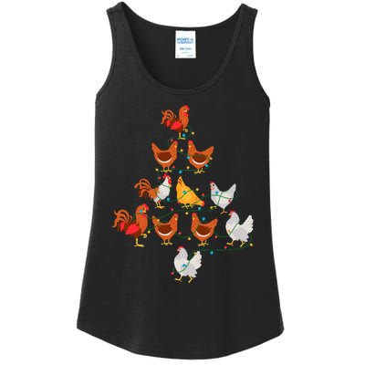 Christmas Tree Funny Chickens Christmas Light Ladies Essential Tank