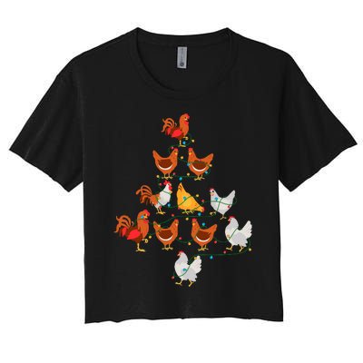 Christmas Tree Funny Chickens Christmas Light Women's Crop Top Tee