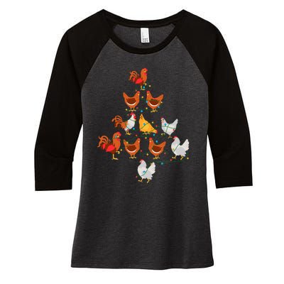 Christmas Tree Funny Chickens Christmas Light Women's Tri-Blend 3/4-Sleeve Raglan Shirt