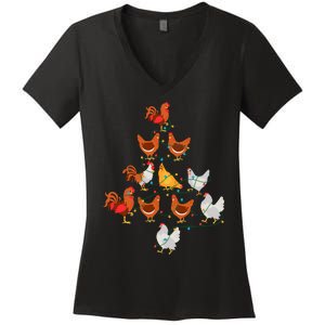 Christmas Tree Funny Chickens Christmas Light Women's V-Neck T-Shirt