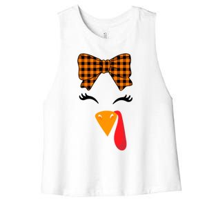 Cute Turkey Face Thanksgiving Day Costume Harvest Festival Gift Women's Racerback Cropped Tank