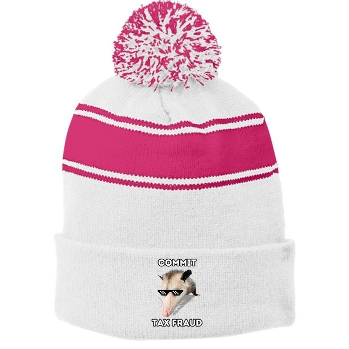 Commit Tax Fraud Stripe Pom Pom Beanie