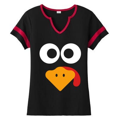 Cute Turkey Face Thanksgiving Costume Gift Ladies Halftime Notch Neck Tee