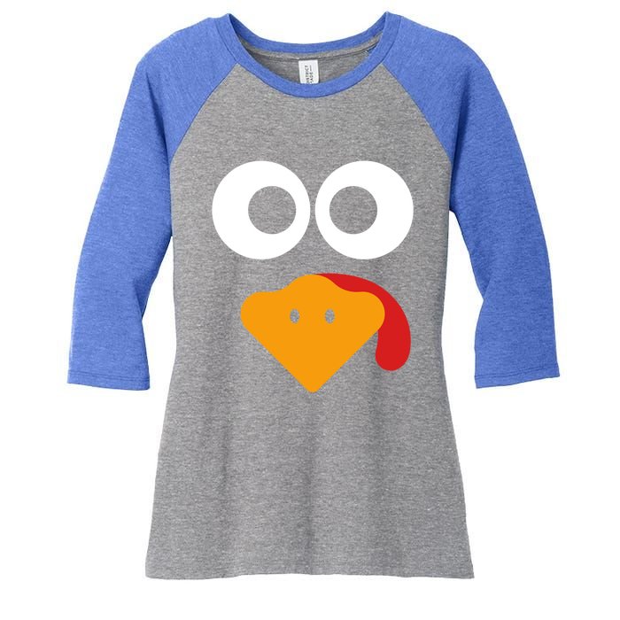 Cute Turkey Face Thanksgiving Costume Gift Women's Tri-Blend 3/4-Sleeve Raglan Shirt