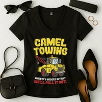Camel Towing Funny Crude Tow Truck Recovery Workers Gift Women's V-Neck T-Shirt