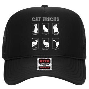 Cat Tricks Funny Kitten Kitty Pet Owner Gift High Crown Mesh Back Trucker Hat