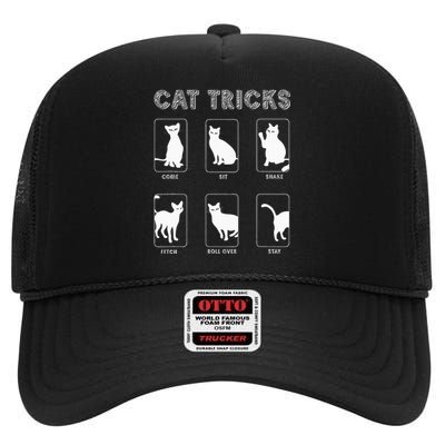 Cat Tricks Funny Kitten Kitty Pet Owner Gift High Crown Mesh Back Trucker Hat