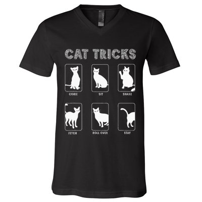 Cat Tricks Funny Kitten Kitty Pet Owner Gift V-Neck T-Shirt