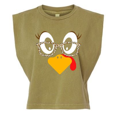 Cute Turkey Face Thanksgiving I'm Thankful Family Costume Garment-Dyed Women's Muscle Tee