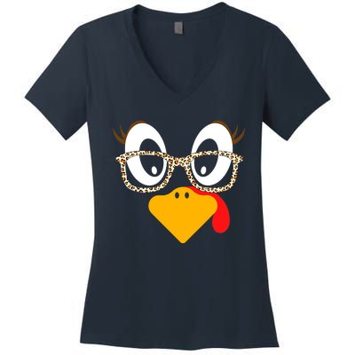 Cute Turkey Face Thanksgiving I'm Thankful Family Costume Women's V-Neck T-Shirt