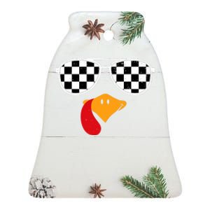 Checkered Turkey Funny Retro Thanksgiving Race Car Flag Ceramic Bell Ornament