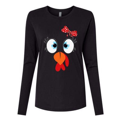 Cute Turkey Face Thanksgiving Im Thankful Family Costume Womens Cotton Relaxed Long Sleeve T-Shirt