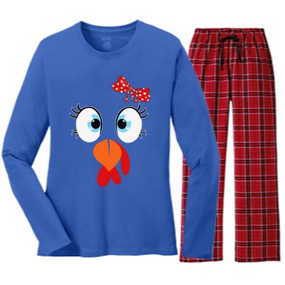 Cute Turkey Face Thanksgiving Im Thankful Family Costume Women's Long Sleeve Flannel Pajama Set 