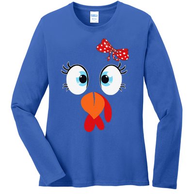 Cute Turkey Face Thanksgiving Im Thankful Family Costume Ladies Long Sleeve Shirt