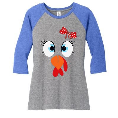 Cute Turkey Face Thanksgiving Im Thankful Family Costume Women's Tri-Blend 3/4-Sleeve Raglan Shirt