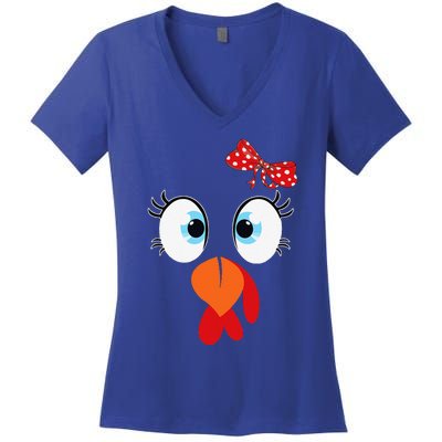 Cute Turkey Face Thanksgiving Im Thankful Family Costume Women's V-Neck T-Shirt