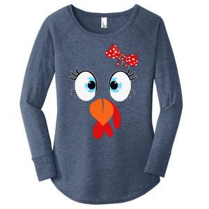 Cute Turkey Face Thanksgiving Im Thankful Family Costume Women's Perfect Tri Tunic Long Sleeve Shirt