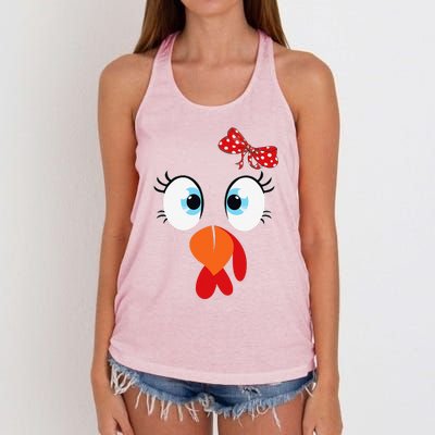 Cute Turkey Face Thanksgiving Im Thankful Family Costume Women's Knotted Racerback Tank