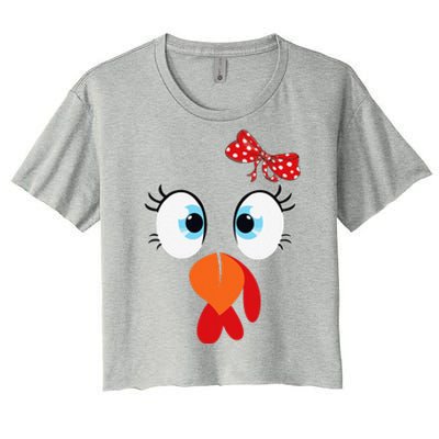 Cute Turkey Face Thanksgiving Im Thankful Family Costume Women's Crop Top Tee