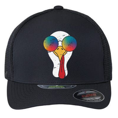 Cool Turkey Face Graphic Sunglasses Thanksgiving Flexfit Unipanel Trucker Cap