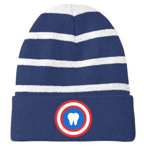 Captain Tooth Funny Dentistry Dentist Striped Beanie with Solid Band