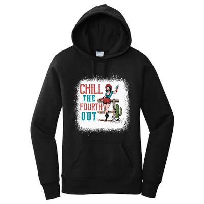 Chill The Fourth Out Retro Western Cowgirl Happy 4th Of July Women's Pullover Hoodie