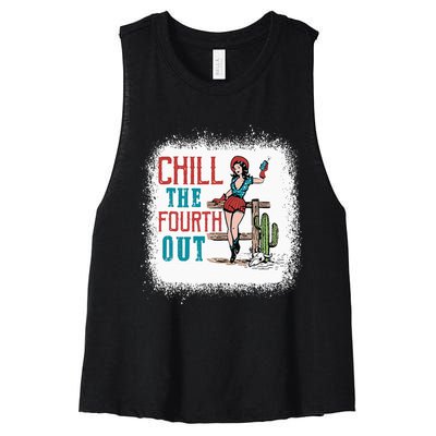 Chill The Fourth Out Retro Western Cowgirl Happy 4th Of July Women's Racerback Cropped Tank