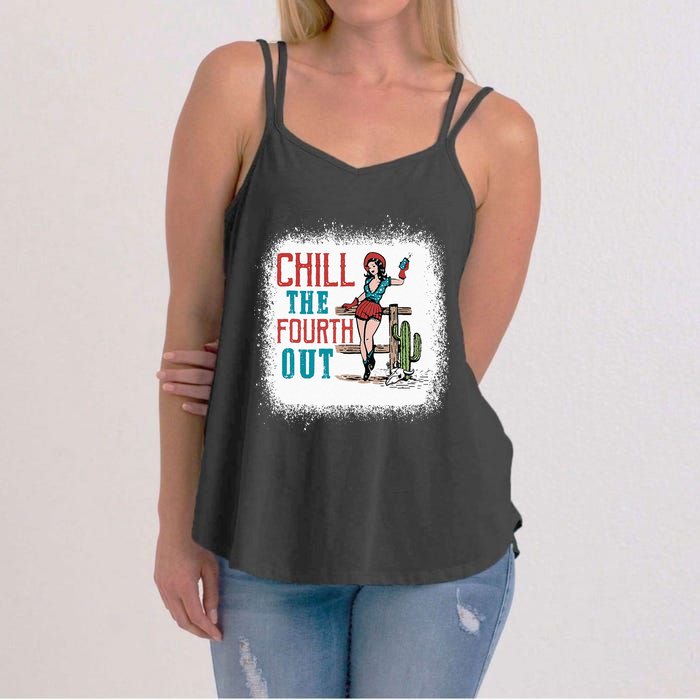 Chill The Fourth Out Retro Western Cowgirl Happy 4th Of July Women's Strappy Tank