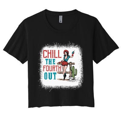 Chill The Fourth Out Retro Western Cowgirl Happy 4th Of July Women's Crop Top Tee