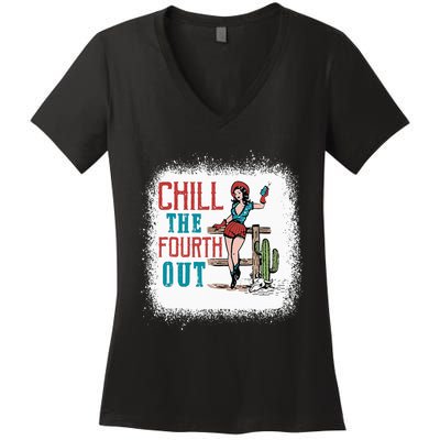 Chill The Fourth Out Retro Western Cowgirl Happy 4th Of July Women's V-Neck T-Shirt