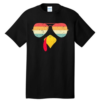 Cool Turkey Face With Sunglasses Funny Thanksgiving Tall T-Shirt