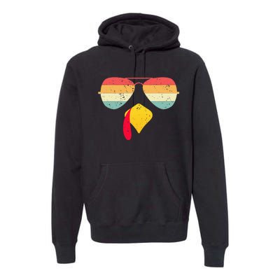 Cool Turkey Face With Sunglasses Funny Thanksgiving Premium Hoodie