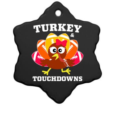 Cute Thanksgiving Football Turkey And Touchdown Gift Ceramic Star Ornament