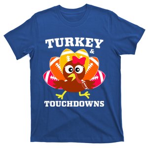 Cute Thanksgiving Football Turkey And Touchdown Gift T-Shirt