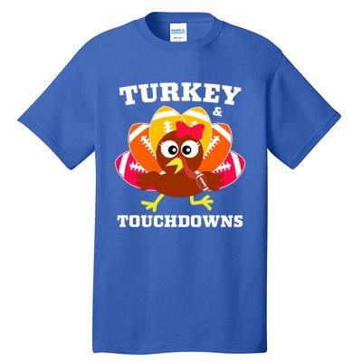 Cute Thanksgiving Football Turkey And Touchdown Gift Tall T-Shirt