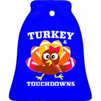 Cute Thanksgiving Football Turkey And Touchdown Gift Ceramic Bell Ornament