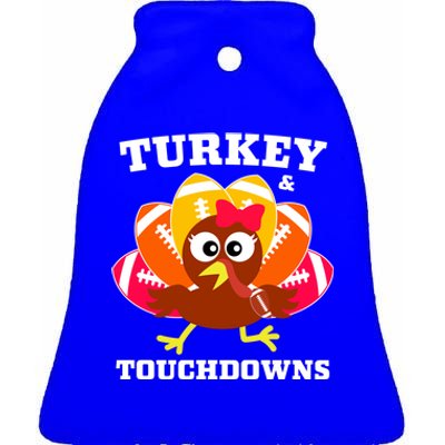 Cute Thanksgiving Football Turkey And Touchdown Gift Ceramic Bell Ornament