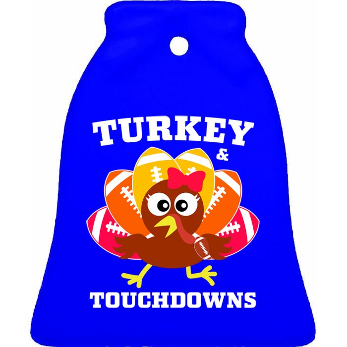 Cute Thanksgiving Football Turkey And Touchdown Gift Ceramic Bell Ornament