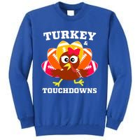 Cute Thanksgiving Football Turkey And Touchdown Gift Tall Sweatshirt