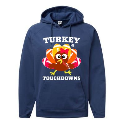 Cute Thanksgiving Football Turkey And Touchdown Gift Performance Fleece Hoodie