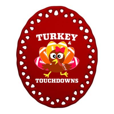 Cute Thanksgiving Football Turkey And Touchdown Gift Ceramic Oval Ornament