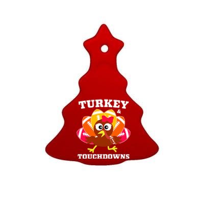 Cute Thanksgiving Football Turkey And Touchdown Gift Ceramic Tree Ornament