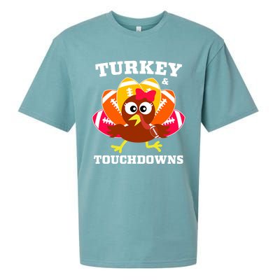 Cute Thanksgiving Football Turkey And Touchdown Gift Sueded Cloud Jersey T-Shirt