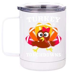 Cute Thanksgiving Football Turkey And Touchdown Gift 12 oz Stainless Steel Tumbler Cup