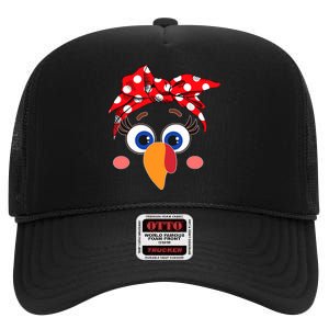 Cute Turkey Face Leopard Headband Funny Thanksgiving Autumn High Crown Mesh Back Trucker Hat