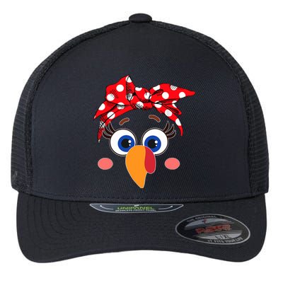 Cute Turkey Face Leopard Headband Funny Thanksgiving Autumn Flexfit Unipanel Trucker Cap