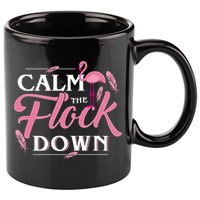 Calm The Flock Down Funny Pink Flamingo Bird Lovers Summer 11oz C Handle Ceramic Mug