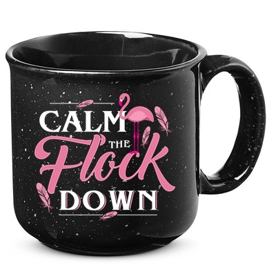 Calm The Flock Down Funny Pink Flamingo Bird Lovers Summer 15oz Campfire Ceramic Mug